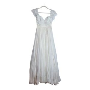 Sarah Seven Bridal Gown Cream Lace Sequin Sweetheart Pleated Wedding Dress 10